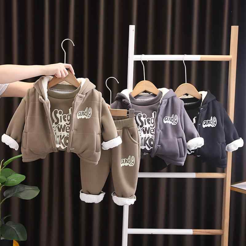 セットアップ 男の子 冬 保温 裏起毛 フード付き ジャケット スウェット ロゴ パンツ 3点セット 子供服 キッズ 幼児 厚手 綿 カジュアル ボーイズ