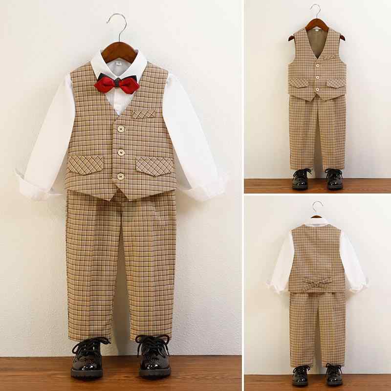フォーマルスーツ キッズ 男の子 男児 チェック柄 ベスト付き スーツセット 発表会 演奏会 結婚式 七五三 入学式 卒業式 写真撮影 ステージ衣装 リングボーイ 英国風 春夏秋