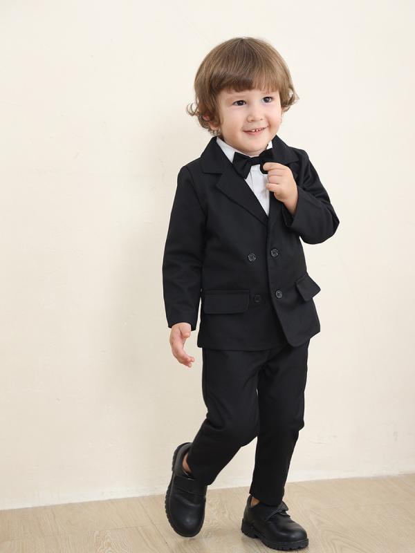 キッズ 男の子 ベビー 幼児 フォーマル イギリス風 スリーピース スーツ セットアップ ジャケット ベスト パンツ 綿 秋冬 ブラック 無地 かわいい 入園式 発表会 結婚式 セレモニー