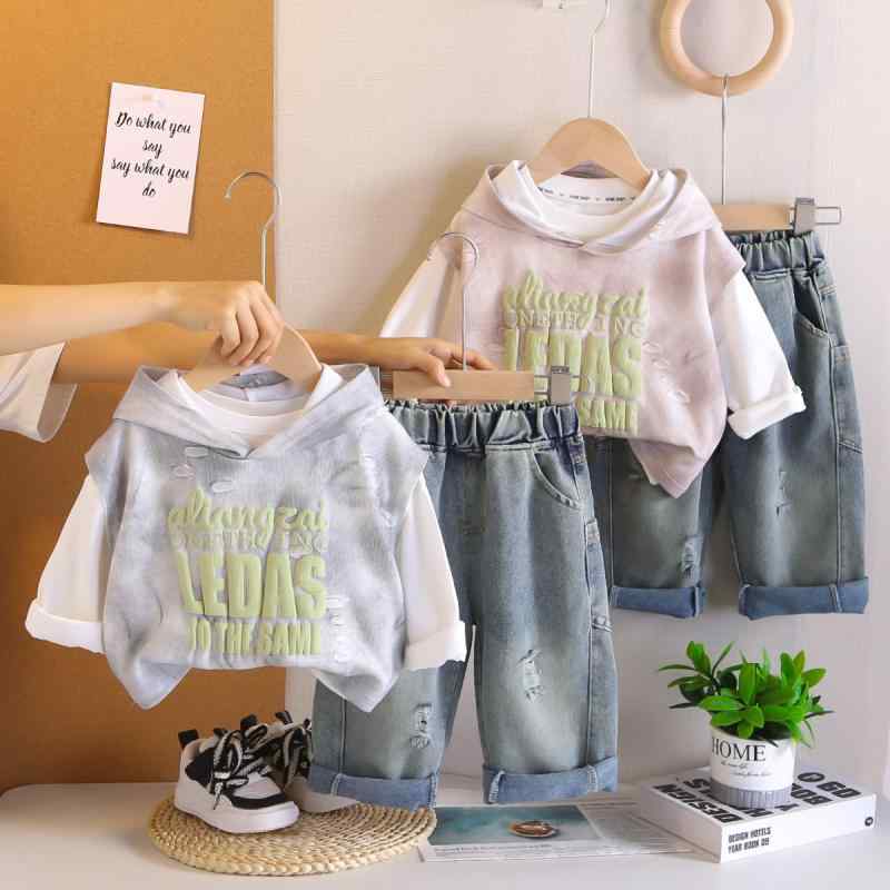ベビー服 男の子 幼児 キッズウェア 春秋 スウェット スリーピース セットアップ 長袖 ロングパンツ プルオーバー カジュアル 綿 コットン おしゃれ かわいい ピンク ライトグレー