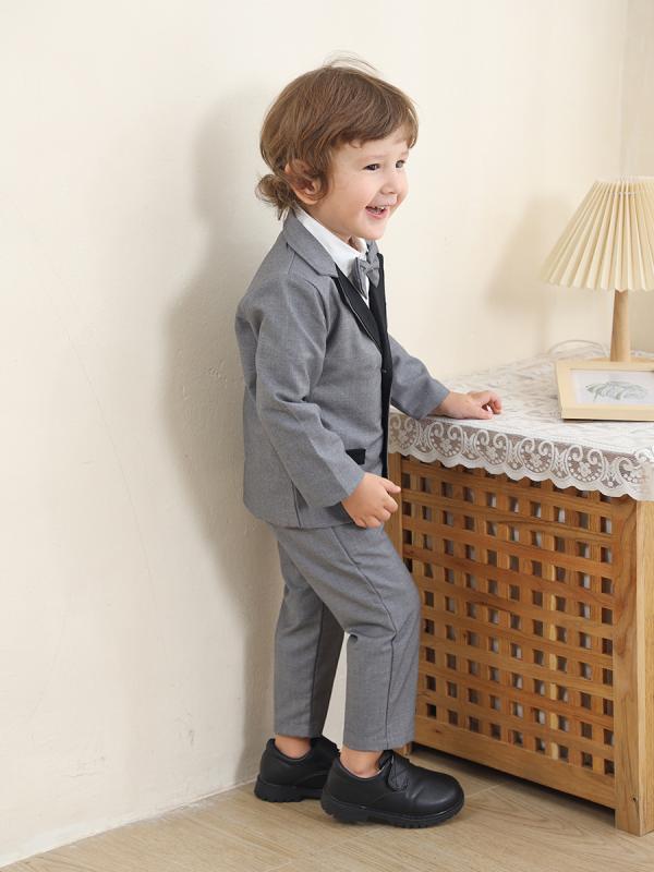 フォーマルスーツ 男の子 キッズ ブリティッシュ スリーピース シングルボタン フェイクベスト風 ジャケット ベスト パンツ 綿混 柔らか 肌触り グレー かわいい 秋冬