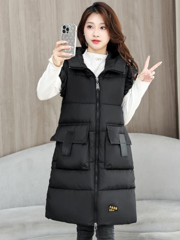 ベスト ジレ レディース L 6XL 大きいサイズ プラスサイズ ゆったり ルーズフィット フード付き 中綿 ミドル丈 秋冬 カジュアル アウター フロントジップ 幾何学模様ベスト・ジレ