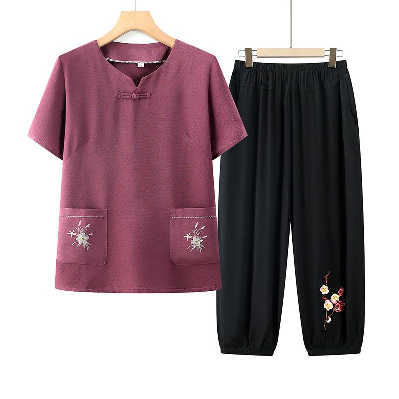 セットアップ レディース ミセス シニア 春夏 カジュアル ツーピース ゆったり トップス 花柄 九分丈パンツ 薄手 ポリエステル リラックスウェア