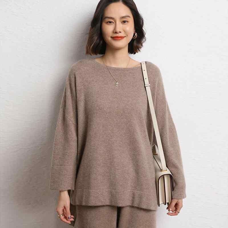 ニット レディース カシミヤ 長袖 ラウンドネック プルオーバー ゆったり ルーズ リラックス アシンメトリー セーター 通勤 普段使い 秋冬｜way-ugo 8,470円