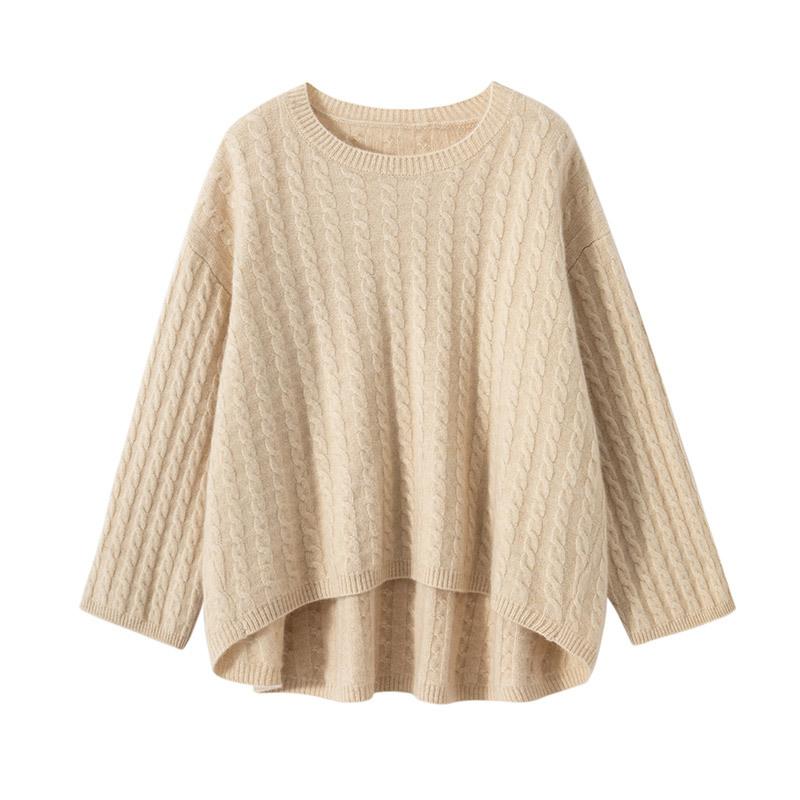 セーター レディース カシミヤ ケーブル編み クルーネック プルオーバー ゆったり ルーズフィット 保温 暖かい レトロ クラシック 秋冬 長袖 通勤 オフィス ブルー系 ブラウン系 パープル系