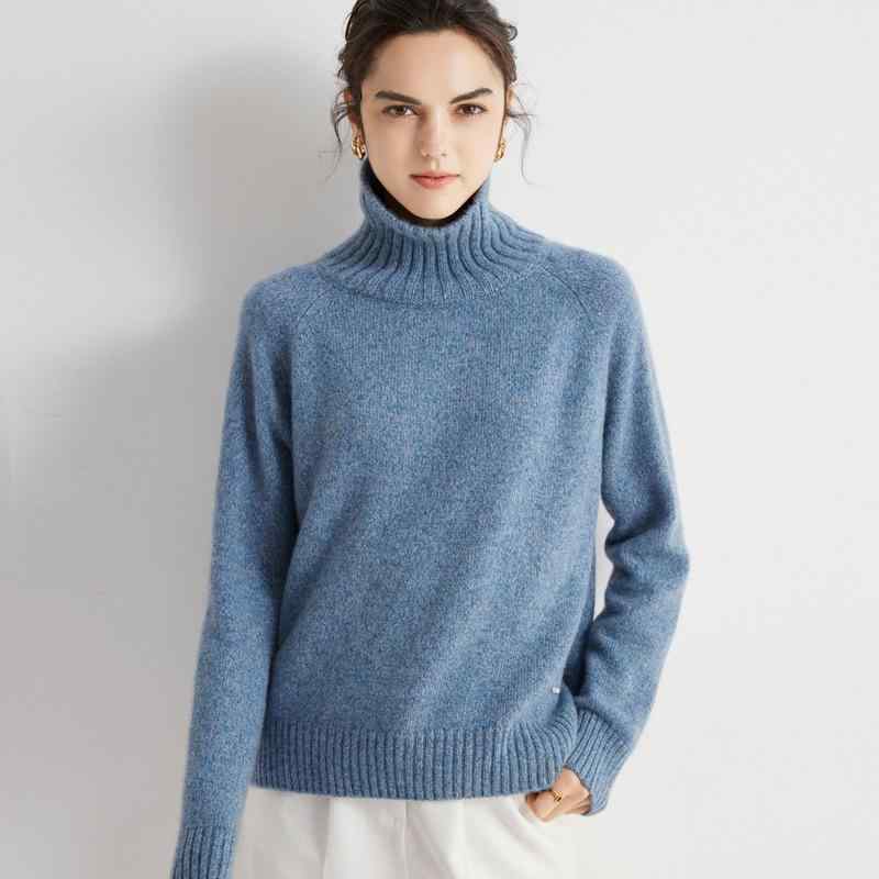 ニット レディース 純カシミヤ ハイネック プルオーバー ラグランスリーブ 厚手 セーター トップス 高級感 ミックスカラー 秋冬 ブルー系 グリーン系 レッド系 普段使い カジュアル 暖かい あったか