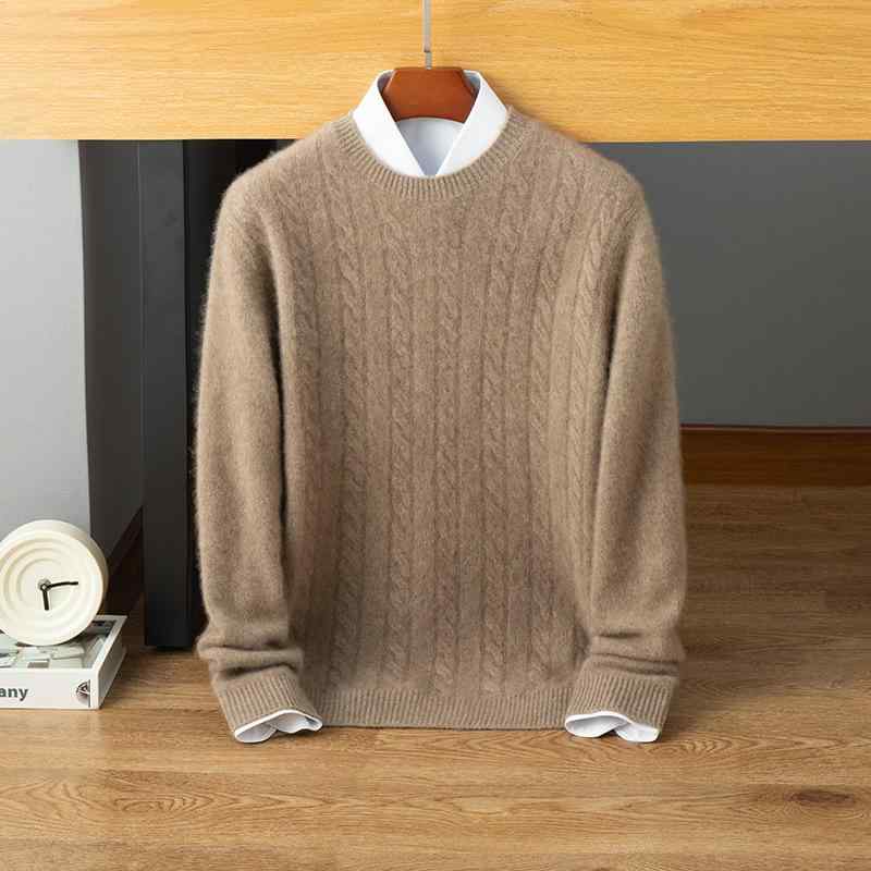 セーター メンズ 男性用 カシミヤ ウール ニット プルオーバー クルーネック ケーブル編み ゆったり ルーズフィット 厚手 肉厚 秋冬 カジュアル ビジネス 大きいサイズ｜way-ugo 9,750円