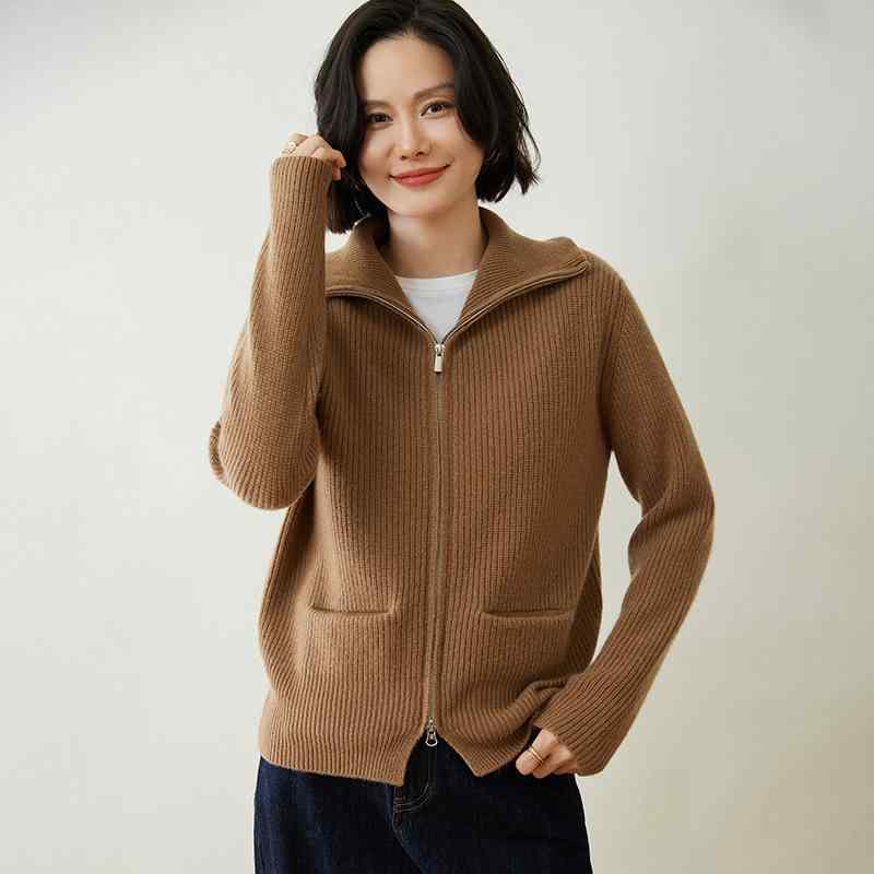 ニットカーディガン レディース 秋冬 厚手 カシミヤ混 ジップアップ 襟付き 長袖 体型カバー ゆったり オーバーサイズ 無地 暖かい カジュアル 普段使い オフィス 羽織り オフホワイト ワインレッド