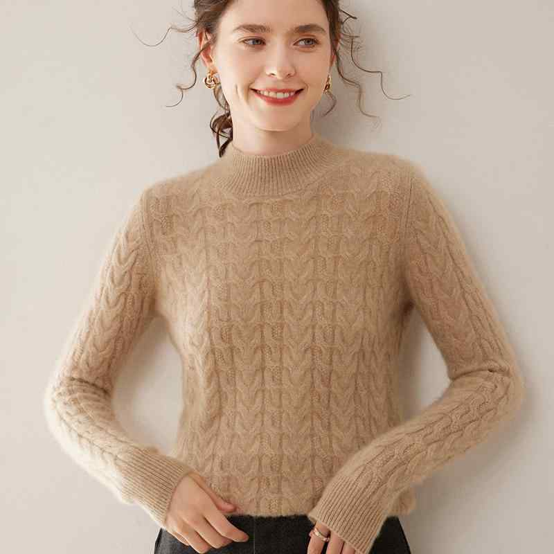 ニット レディース 秋冬 ハーフネック ケーブル編み カシミヤ ゆったり ルーズフィット 無地 厚手 肉厚 長袖 インナー 重ね着 通勤 オフィス カジュアル 大人 セーター 9,053円