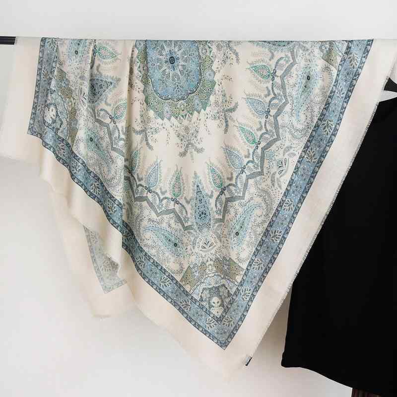 スカーフ レディース レトロリッチ 上品クラシカル 高級感 両面 デジタルプリント シルクウール ジルコニア柄 植物花柄 大判ストール 秋冬 保温 防寒