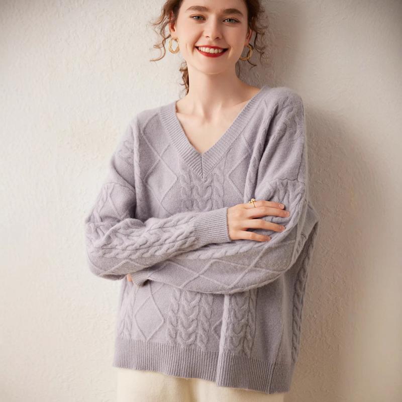 セーター レディース 秋冬 カシミヤ混 厚手 ケーブル編み Vネック ドロップショルダー 長袖 ゆったり オーバーサイズ プルオーバー きれいめ 通勤 オフィス カジュアル トップス 防寒 あったか|way-ugo