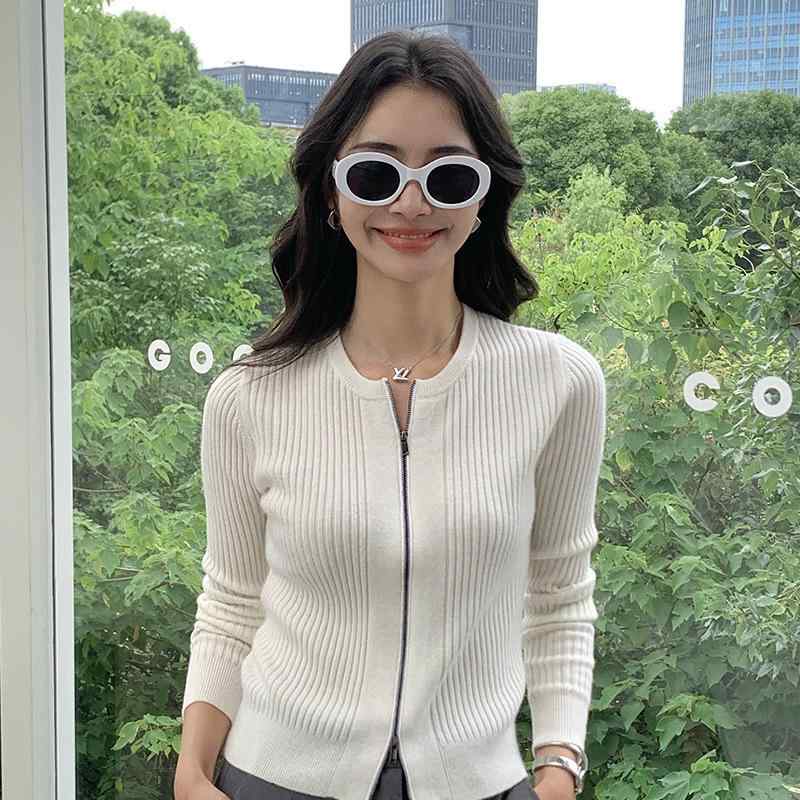 編み物 ジレー レディース ラウンドのど首 縦縞模様 ジップ チャック カシミール か細い嵌まる 着痩せ成り行き もの柔らか もっちり トップス 羽織り 長袖 レギュラー丈 無地 秋冬 心地よい 薄墨色 象牙色 黒いこと その他-日用品雑貨・文房具・手芸