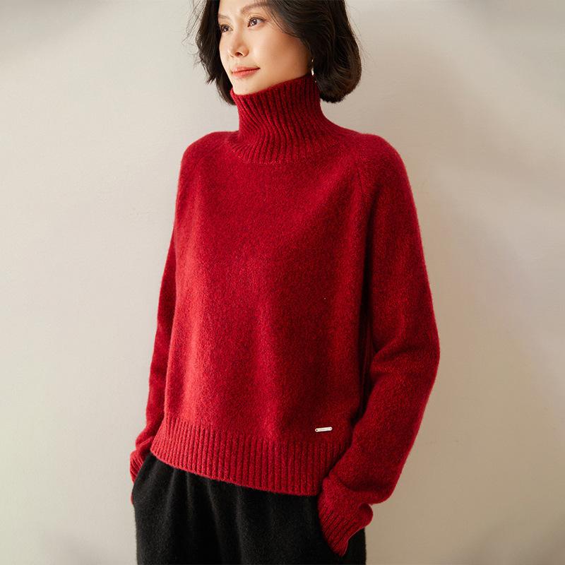 ニット レディース 100%カシミヤ 厚手 タートルネック 長袖 保温 プルオーバー ドロップショルダー リラックスフィット ネップ カジュアル 秋冬 トップス