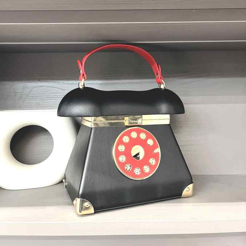バッグ レディース 香港スタイル 固定電話モチーフ レトロ ヴィンテージ ユニーク 個性的 ショルダーバッグ ハンドバッグ PUレザー ボックス型 変形バッグ ロック金具 おしゃれ 普段使い カジュアル レッド ブラック ブラウン ピンク