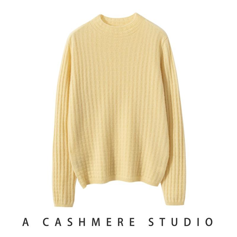 セーター レディース カシミヤ 100% モックネック ワッフル編み プルオーバー スリムフィット 着痩せ効果 長袖 秋冬 暖かい 普段使い 通勤 オフィス きれいめ トップス