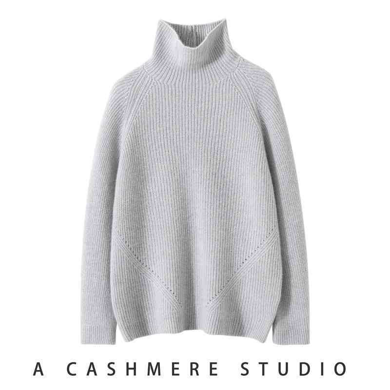 ニット レディース 秋冬 厚手 純カシミヤ ハイネック タートルネック ショート丈 ゆったり オーバーサイズ 韓国風 保温性 セーター インナー スモークグレー ベージュ ブラック 12,816円