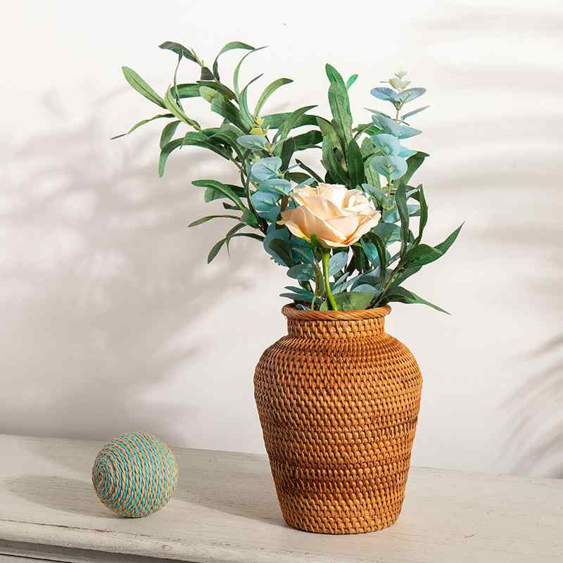花瓶 フラワーベース 秋 藤編み 手作り ハンドメイド ドライフラワー 生け花 置物 飾り インテリア雑貨 天然素材 ナチュラルカラー レトロ アンティーク調 リビング 寝室 書斎 卓上用
