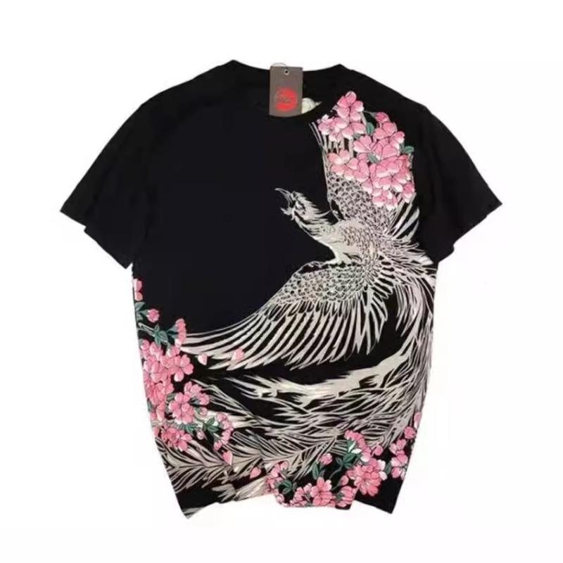 Tシャツ 男女兼用 韓国風 コリアンファッション 鯉 刺・墸 タトゥー風 半袖 綿100% ゆったり ビッグシルエット 白 黒 ペアルック カップルコーデ 普段使い