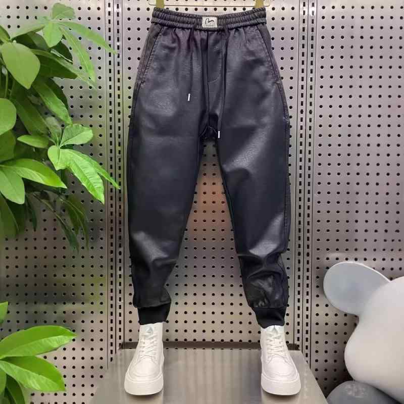 パンツ メンズ 男性用 秋冬 裏起毛 厚手 防水 防風 保温 防寒 PUレザー フェイクレザー 切り替え スキニー スリム 細身 ライダー カジュアル ブラック