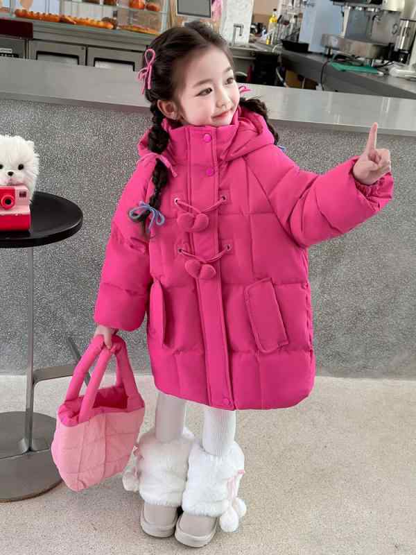 ダウンジャケット 女の子 キッズ 冬 ミドル丈 厚手 防寒 暖かい ダックダウン フード付き ゆったり ルーズフィット 通園 通学 普段使い 韓国風 カジュアル ポリエステル 6,044円
