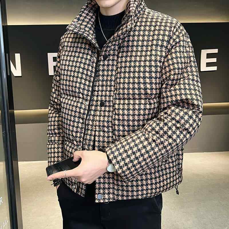 ダウンジャケット メンズ 男性用 秋冬 80%ホワイトダックダウン フィルパワー550 軽量 薄手 保温 防寒 スタンドカラー ジップアップ レギュラーフィット ウォッシャブル ベーシック カジュアル チェック柄 ブラック コーヒーブラウン