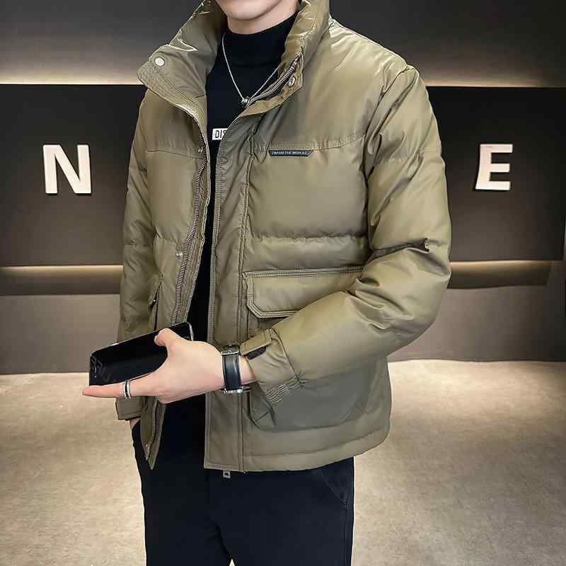 ダウンジャケット メンズ 男性用 ホワイトダックダウン ウォッシャブル PUレザー 厚手 防寒 保温 防風 スタンドカラー カジュアル 普段使い スポーティ 秋冬 ブラック カーキ