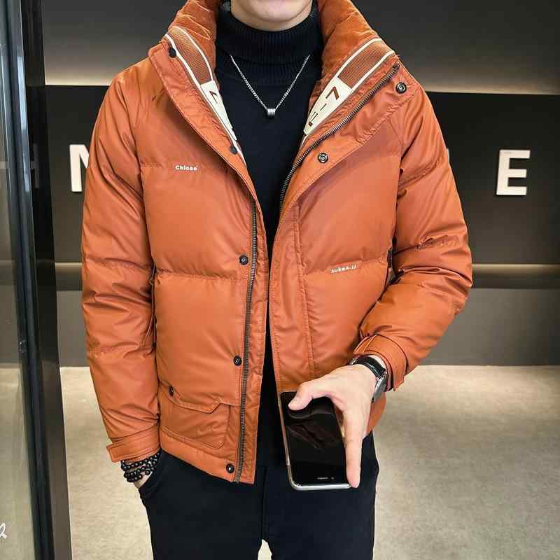 落ち込む上衣 メンズ 照明ランプ色つや か細い相応う 遊撃手丈 白ダックダウン 冬物 防寒 保温 無地 心地好い 商行為 多衣嚢 白いこと 黒いこと オレンジ色