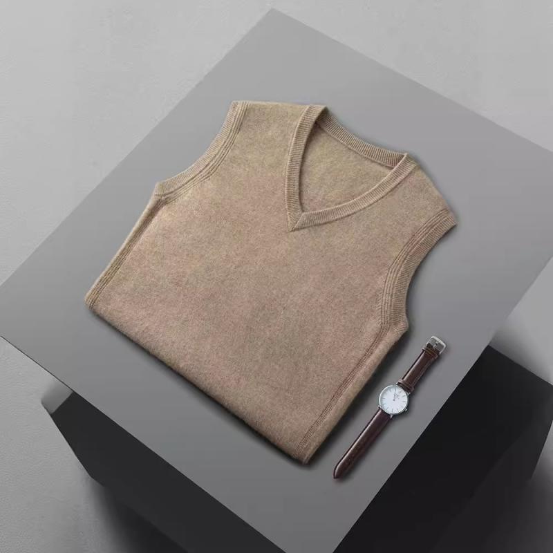 ニット ベスト ジレ メンズ 男性用 Vネック プルオーバー ノースリーブ カシミヤ ウール 羊毛 春秋 カジュアル ビジネス フォーマル 上品 高級感|way-ugo