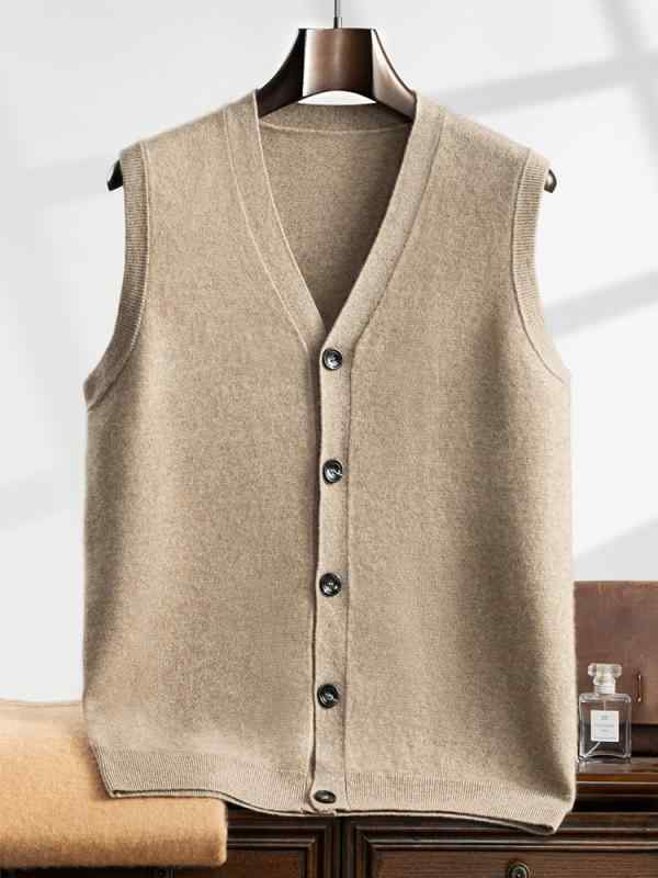 カシミヤニット メンズ Vネック カーディガン ベスト 秋冬 ゆったり ルーズフィット シングルボタン 無地 カジュアル きれいめ ビジネスカジュアル ウール混 大きいサイズ 男性用 羽織り ブラック ネイビー グレー