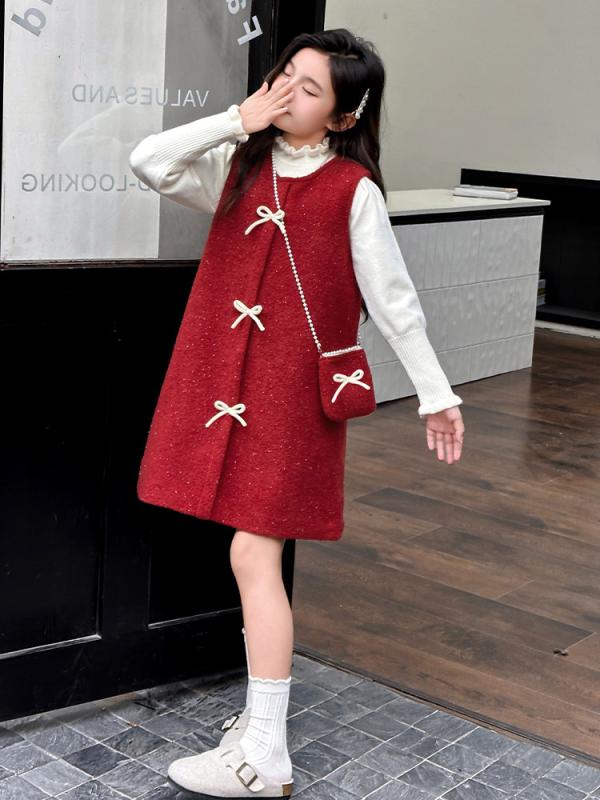 ワンピース キッズ 女の子 冬 赤 レッド 厚手 長袖トップス ベストワンピース ツーピース セットアップ ハレの日 新年パーティー フォーマルドレス プリンセス風 上品 かわいい 4,517円