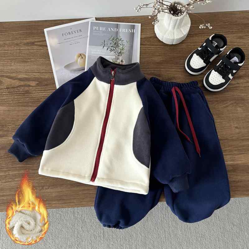 キッズ 親子 男の子 女の子 ジュニア 子供服 セットアップ 上下セット 中綿ジャケット 秋冬 裏起毛 厚手 暖かい 防寒 スタンドカラー 韓国風 カジュアル 再生繊維 ネイビー