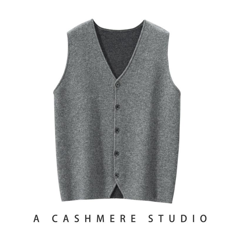 ベスト メンズ カシミヤ ニット Vネック ゆったり 厚手 保温 無地 前開き ビジネス カジュアル 通勤 オフィス 普段使い 重ね着 羽織り ジレ トップス 秋冬