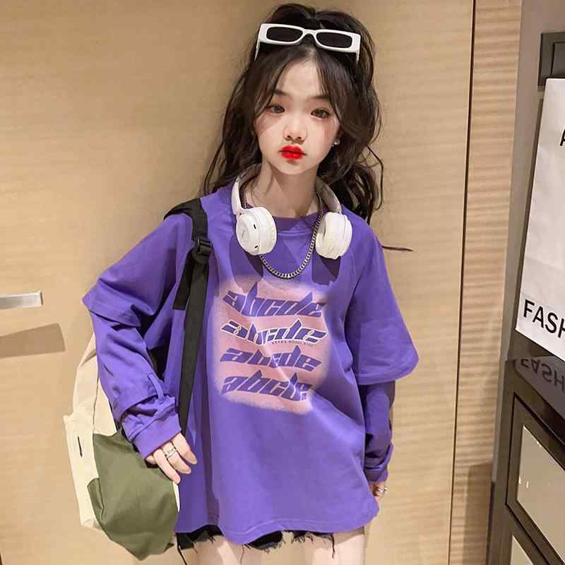 トレーナー キッズ 女の子 ガールズ ジュニア 秋冬 裏起毛 重ね着風 フェイクレイヤード 長袖 コットン プルオーバー カジュアル おしゃれ 通学
