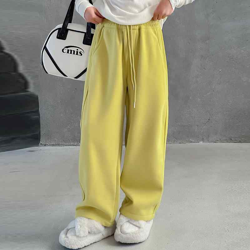 パンツ 女の子 キッズ ジュニア 子供用 ストレートパンツ カーブパンツ スウェットパンツ サルエルパンツ ロング丈 ミドルウエスト 綿 コットン ソフトタッチ 肌触り 無地 カジュアル 普段着 部屋着 春秋