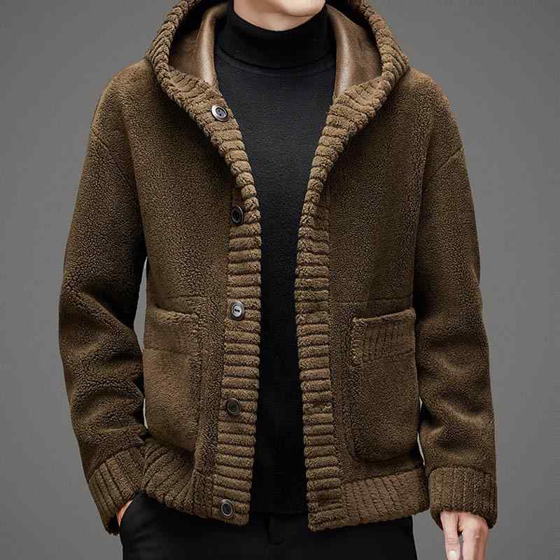 ジャケット メンズ リバーシブル フード付き ショート丈 フェイクムートン ボア アウター 厚手 防寒 冬 ブラック グレー ブラウン