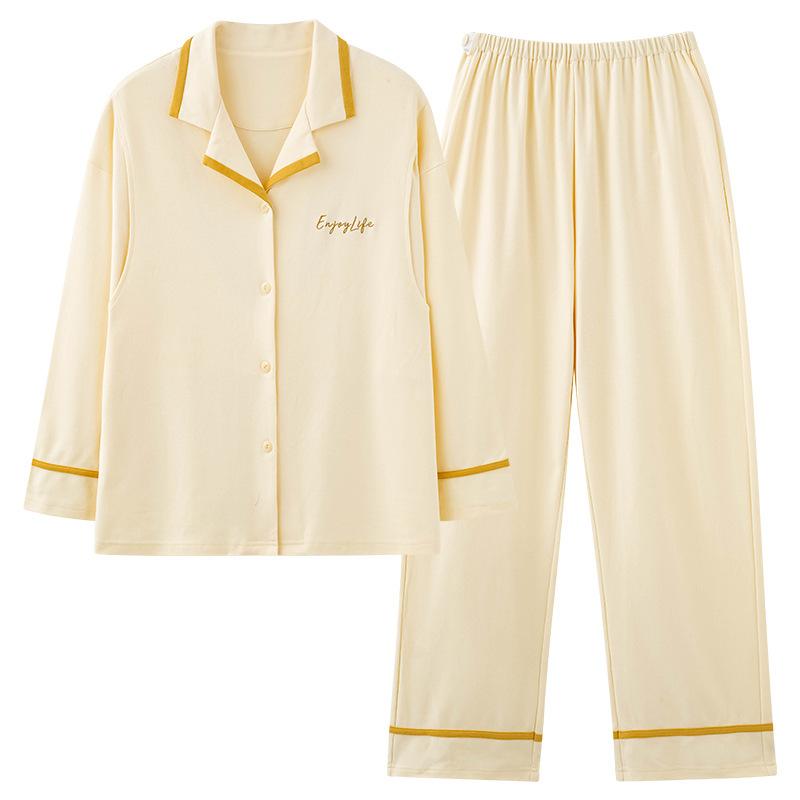 パジャマ レディース マタニティ 産後 授乳服 春夏秋 綿混 長袖 開襟 前開き シンプル カジュアル かわいい 薄手 ロングパンツ ルームウェア