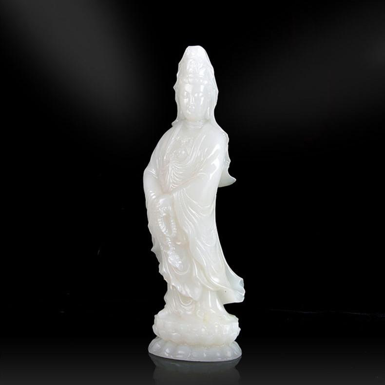 仏像 アフガン白玉 観音菩薩 立ち観音様 彫像 開運 縁起物 上質天然石 置物 オブジェ モダン スタイリッシュ インテリア飾り ギフト 贈答品