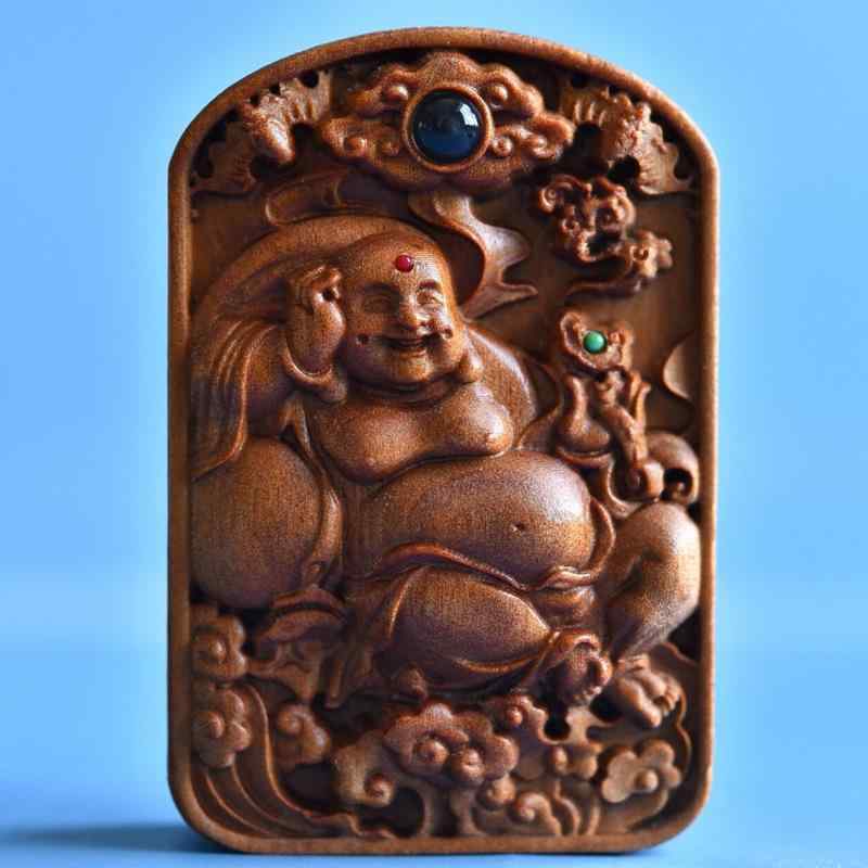 ネックレス 老山白檀 弥勒仏 彫刻 仏像 ペンダント トップ セーターチェーン お守り 開運 高級感 香木 手彫り アクセサリー 普段使い