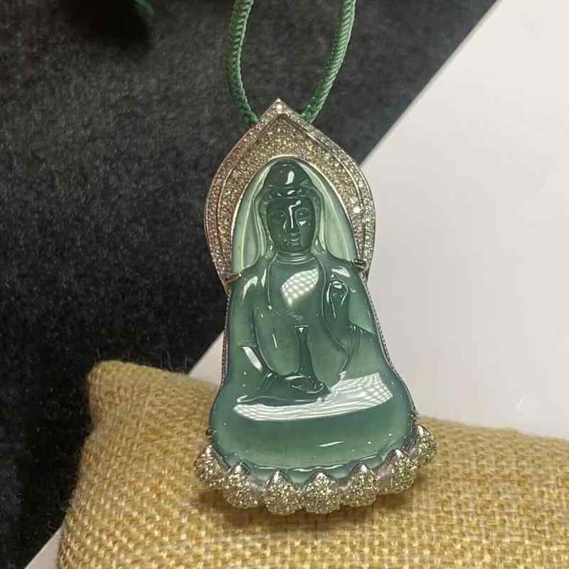 ネックレス 天然翡翠 ジェイド 藍水 大観音 S925シルバー シルバー925 Aランク 高品質 高級感 エスニック ナチュラル ブルー系 ペンダント 春夏 普段使い お出かけ