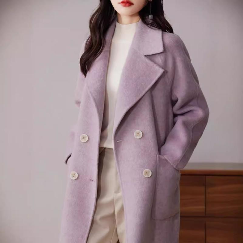 コート レディース ロング丈 羊毛 ウール アウター 韓国風 ゆったり ビッグシルエット ダブルボタン 襟付き 高級感 上品 きれいめ 秋冬