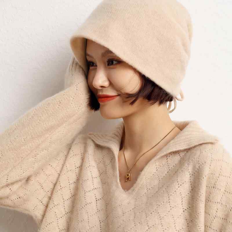 帽子 レディース 純カシミヤ ドローストリング ニット帽 ニットキャップ 秋冬 韓国ファッション カジュアルスタイル 保温 あったか 柔らかい 肌触り抜群 万能 着回し 青灰色 紫色