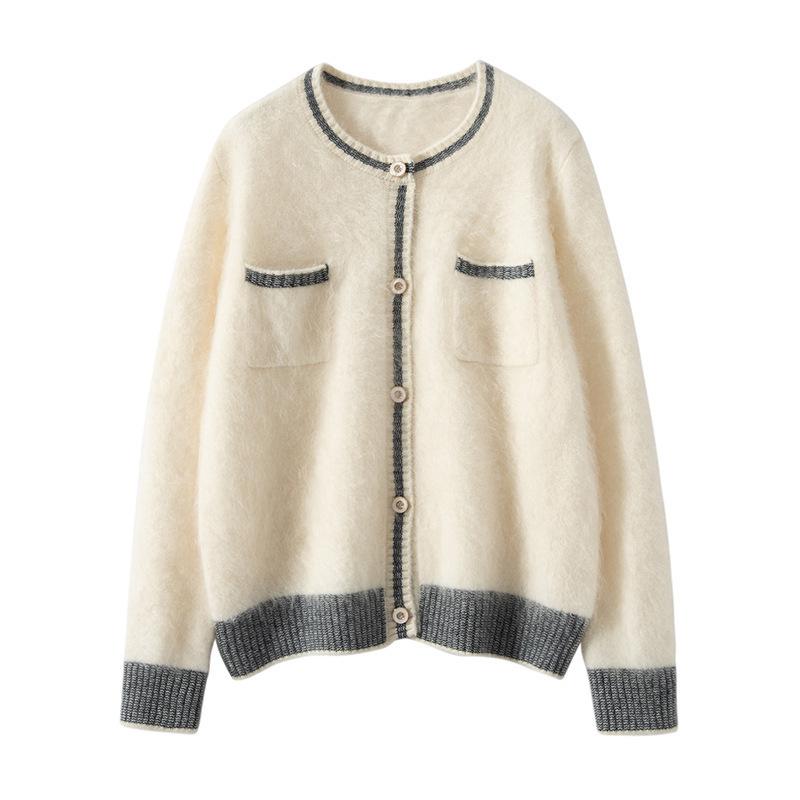 カーディガン レディース カシミヤ100% 起毛 クルーネック ニット セーター はおり 春秋冬 普段使い オフィス 通勤 丸首 ふわふわ やわらか アイボリー ピンク ブルー