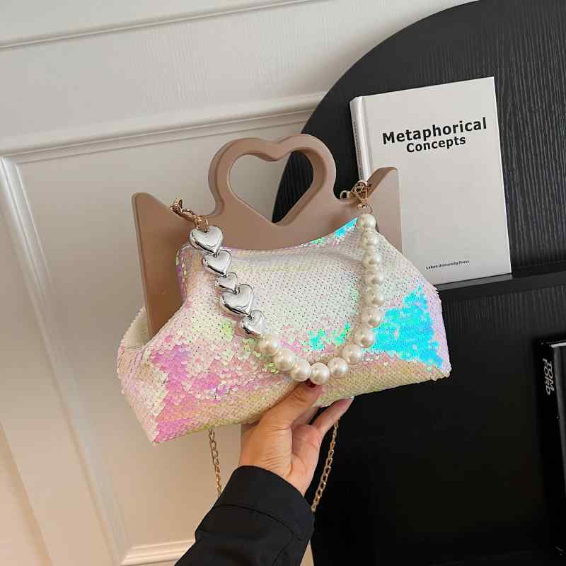 トートバッグ レディース 女性用 スパンコール ハート 大容量 ミドルサイズ 欧米風 ストリートファッション PUレザー ソフトタイプ 縦型 スクエア マグネット開閉 普段使い デイリー 通勤