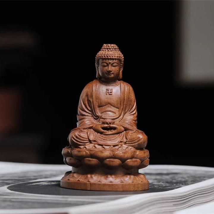 仏像 白檀 木彫り 如来像 室内用置物 リビング デスク 車内装飾 オブジェ 精巧 手彫り 開運 縁起物 中華風 ダークブラウン インテリア雑貨 仏具 贈り物 神聖 癒し 和室 洋室