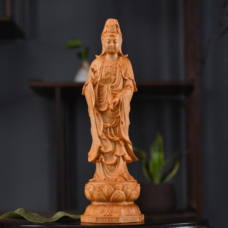 置物 崖柏 南海観音 仏像 飾り物 オブジェ 明清古典 スタイル 自宅 オフィス インテリア 木彫り 手彫り 工芸品 風水 平安 厄除け 開運 縁起物 高級感 仏様