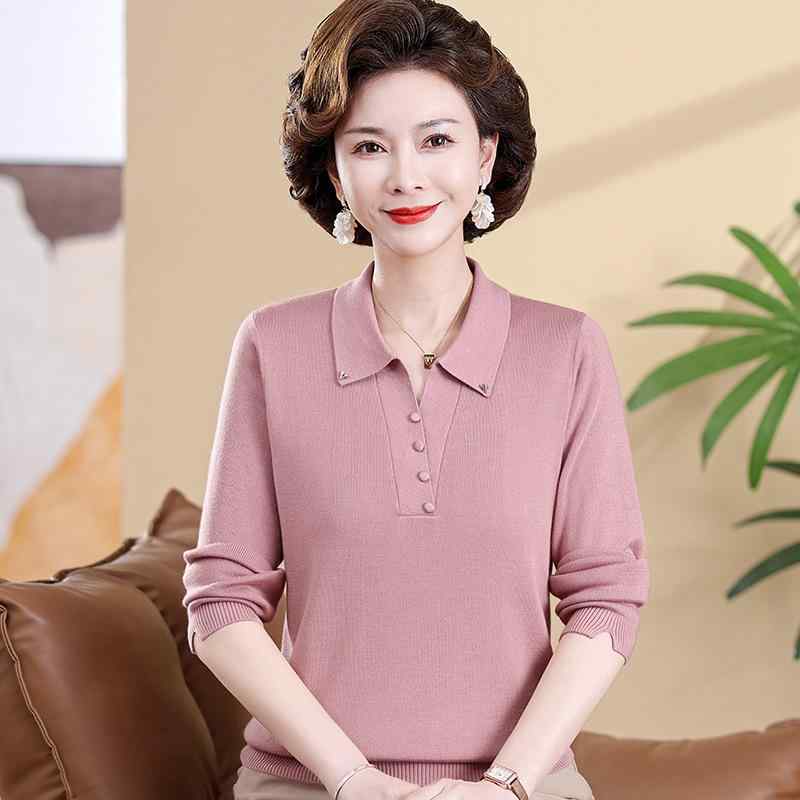 Tシャツ レディース ミセス 春秋 薄手 無地 おしゃれ 襟付き 若見え 体型カバー ゆったり 上品 エレガント きれいめ 大人カジュアル 普段使い トップス