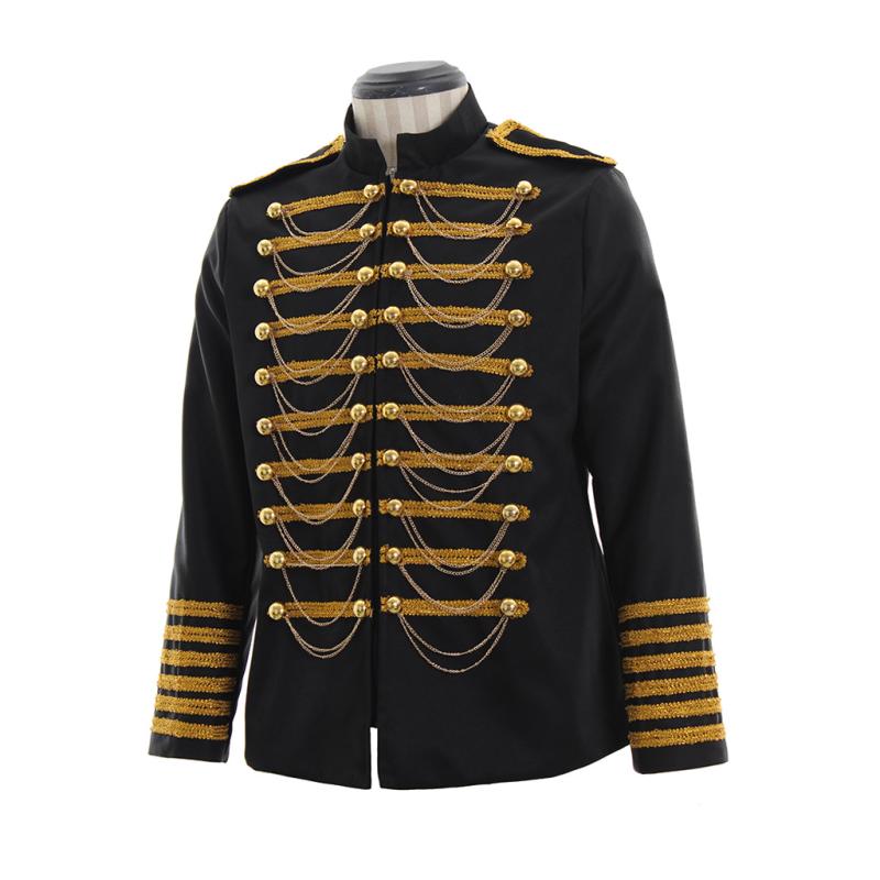 コスプレ衣装 男性用 DJ 軍服 軍礼服 ミリタリー ジャケット 黒 赤 金属チェーン 欧風 宮廷風 パンク ステージ 舞台 発表会 イベント 仮装 ハロウィン ポリエステル オールシーズン