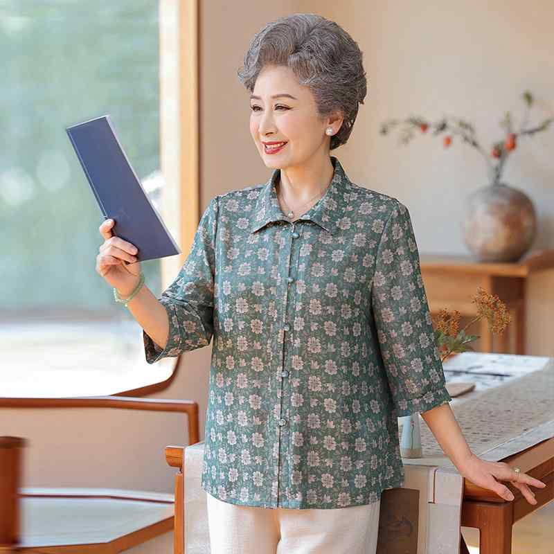 ブラウス レディース ミセス 母親世代 高齢者向け 七分袖 薄手 ゆったり 大きいサイズ 春夏 メッシュ ポリエステル エレガント 上品 普段使い お出かけ