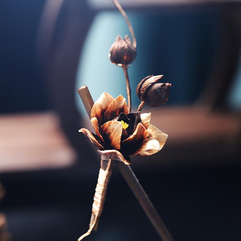 かんざし 女性用 古風 芍薬 ブラウン シルクベルベット 花 白檀木 髪飾り 和装小物 着物 浴衣 成人式 卒業式 結婚式 パーティー ヘアアクセサリー まとめ髪