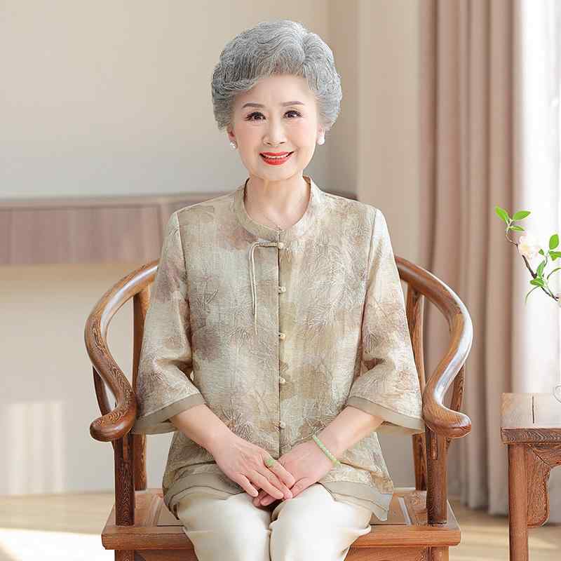 ブラウス レディース シニア ミセス 女性用 新中華風チャイナブラウス 薄手 夏 前開き ゆったり 体型カバー 半袖 涼しい エレガント おしゃれ 普段着